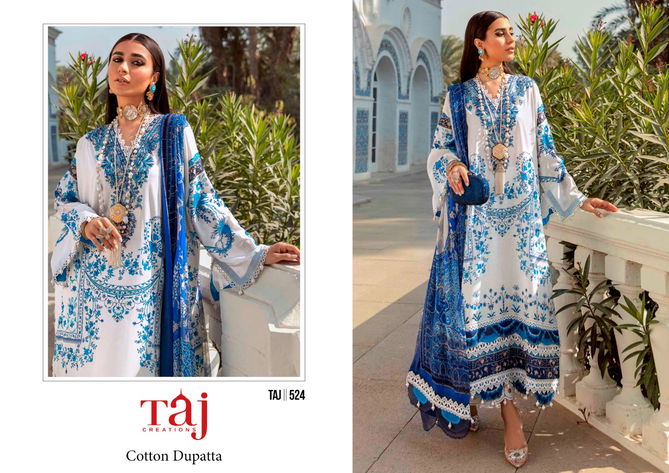 523 And 524 Taj Cotton Printed Embroidery Pakistani Suits Wholesale Price In Surat
